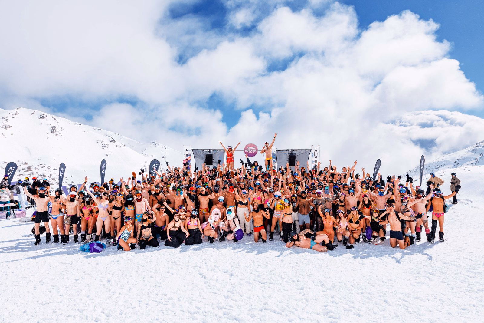Crowd gathered on the snowy slope for the festival